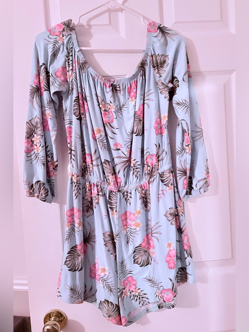 Light Blue Floral Off-Shoulder Jumpsuit
